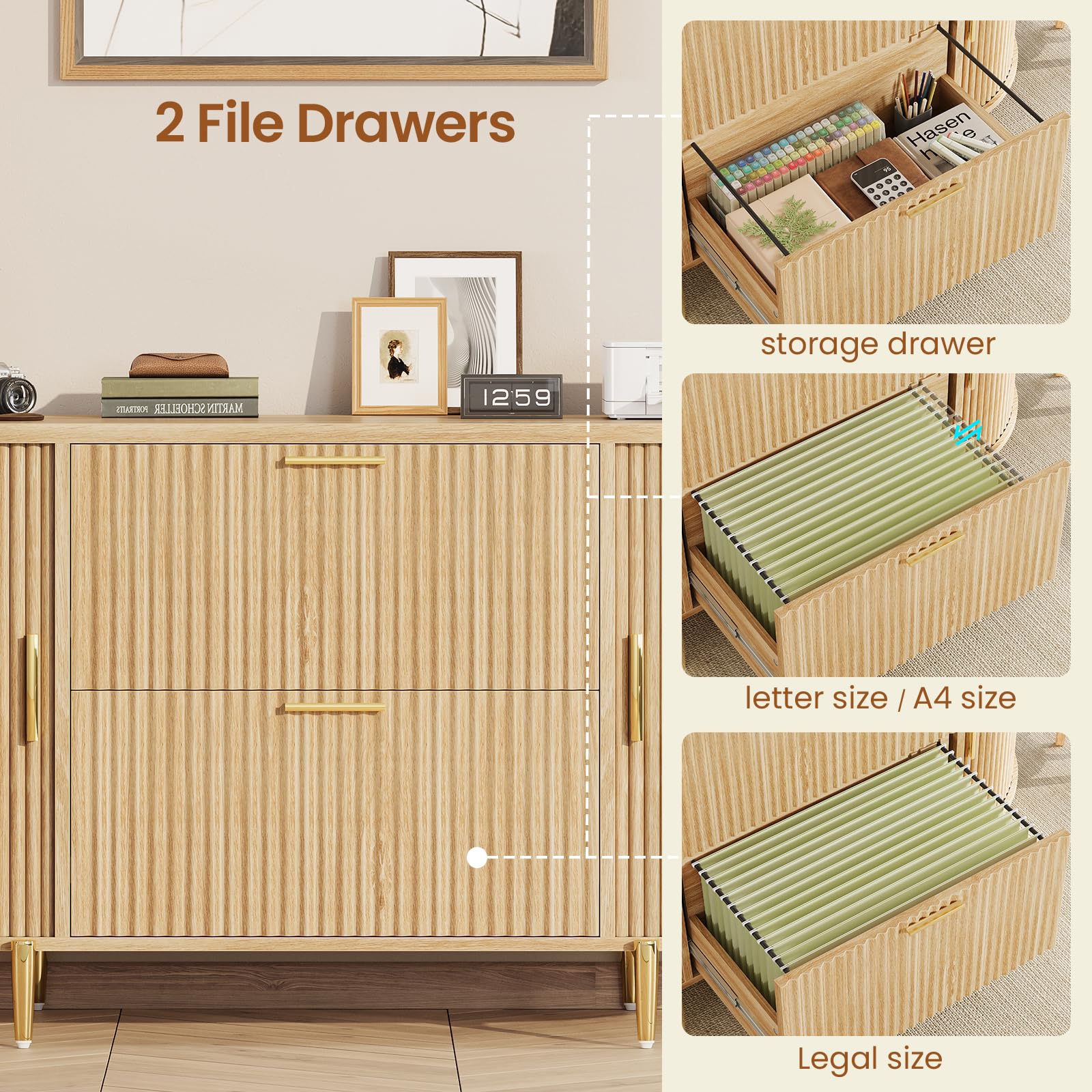 2-Drawer Filing Cabinet with Sliding Door Storage