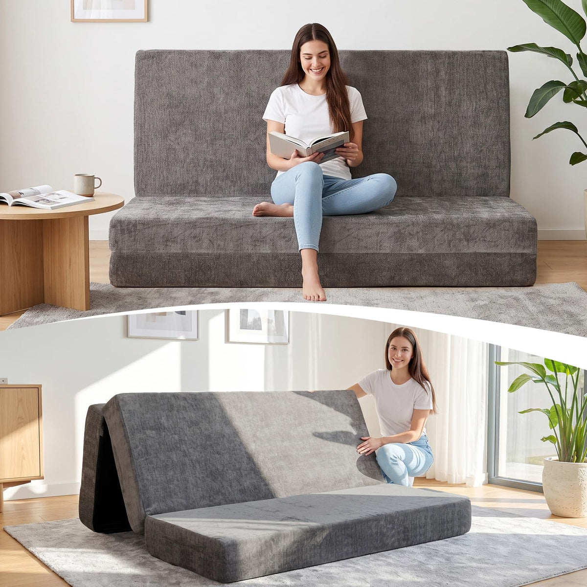JUIKURY Cool & Breathable Chenille 6 Inch Memory Foam Foldable Futon Sofa Bed with Handles & Non-Slip Bottom, Covertible Sofa Bed for Guest, Camping, Dorm