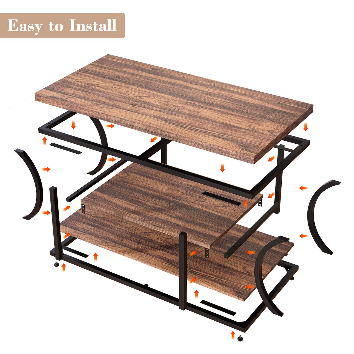FUXJUM Coffee Table with Storage, 3-Tier Farmhouse Living Room Table