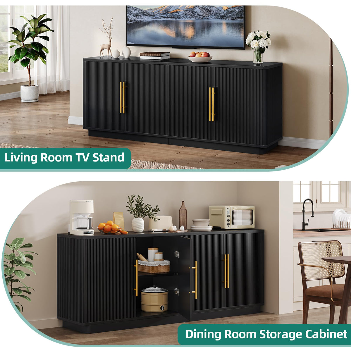 Fluted TV Stand with Storage