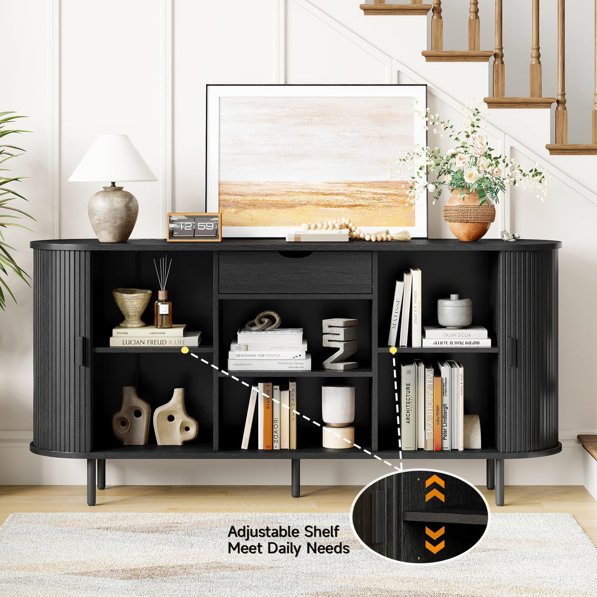 ONBRILL 63" Sideboard Buffet Cabinet with Storage Drawer & Shelves,Black