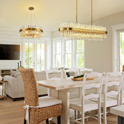Siljoy Modern Crystal Chandelier 20 Lights Gold Rectangle 2 Tiers Raindrop Chandelier Luxury Adjustable Flush Mount Oval Pendant Ceiling Light Fixture for Dining Living Room Kitchen Island L40 Inch
