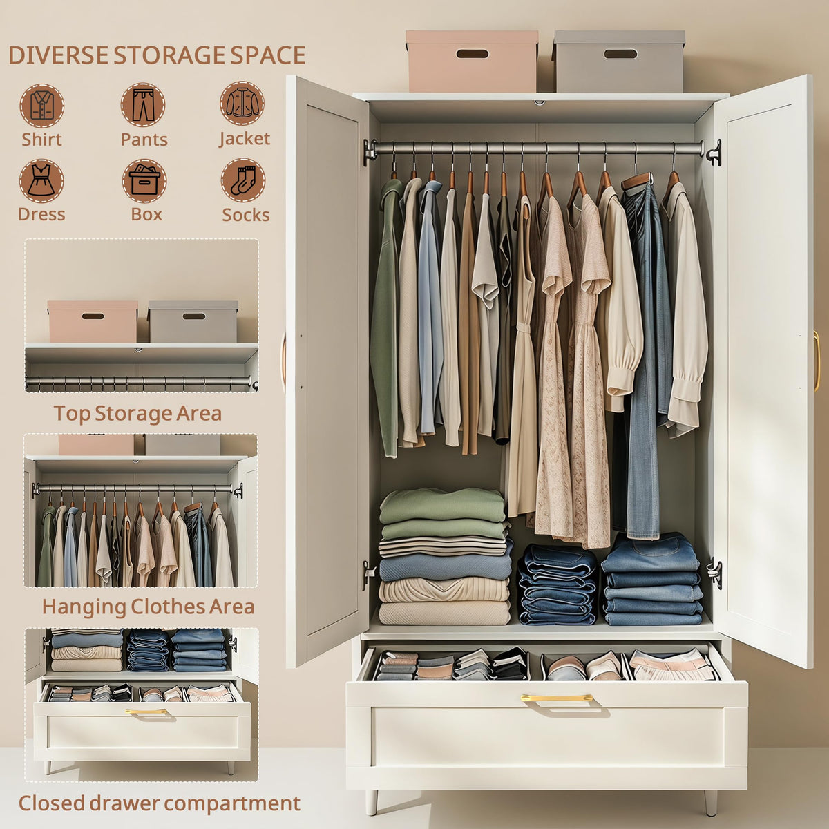 White Wardrobe with Drawer