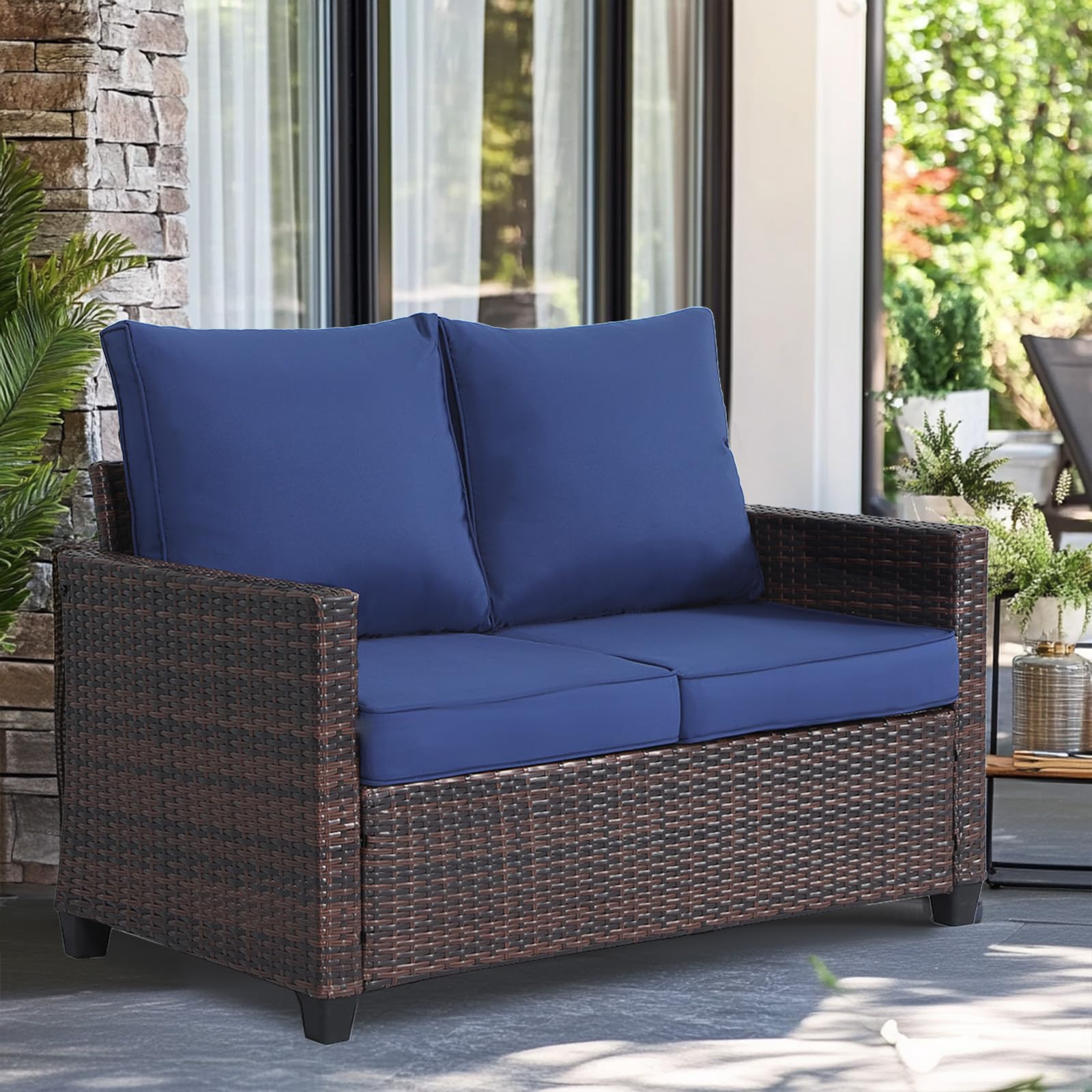 Outdoor Wicker Loveseat with Cushions