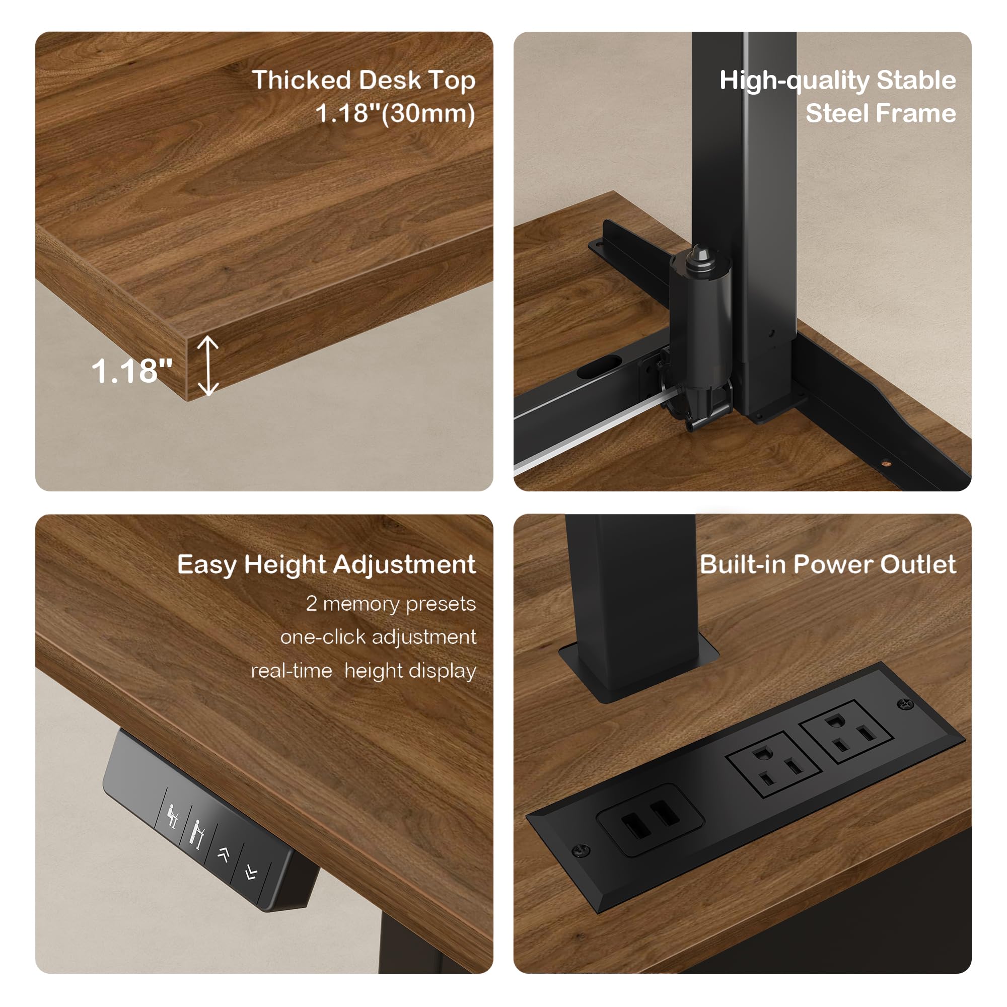 L-Shaped Electric Standing Desk with File Cabinet