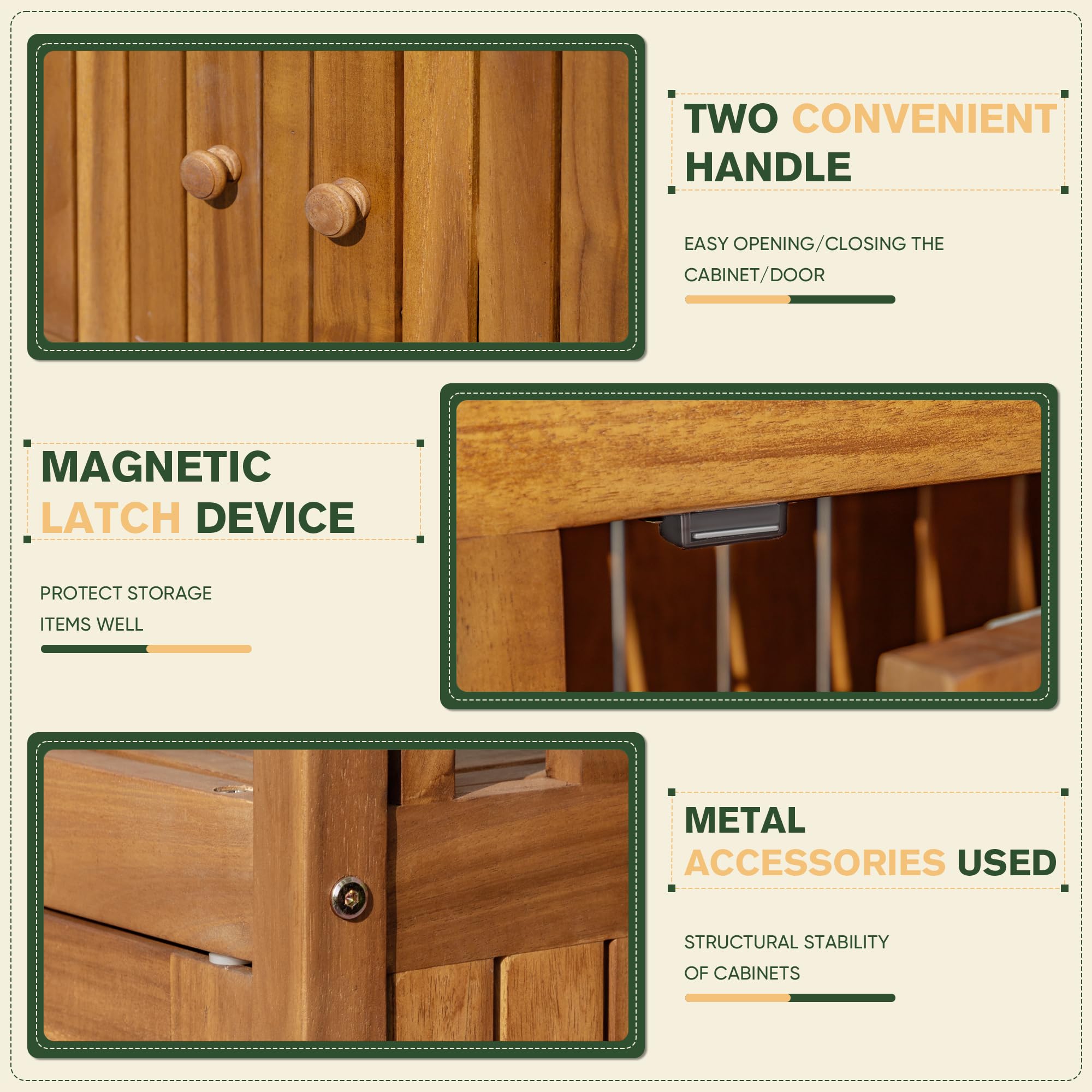 2-Tier Acacia Wood Outdoor Storage Cabinet with Magnetic Doors