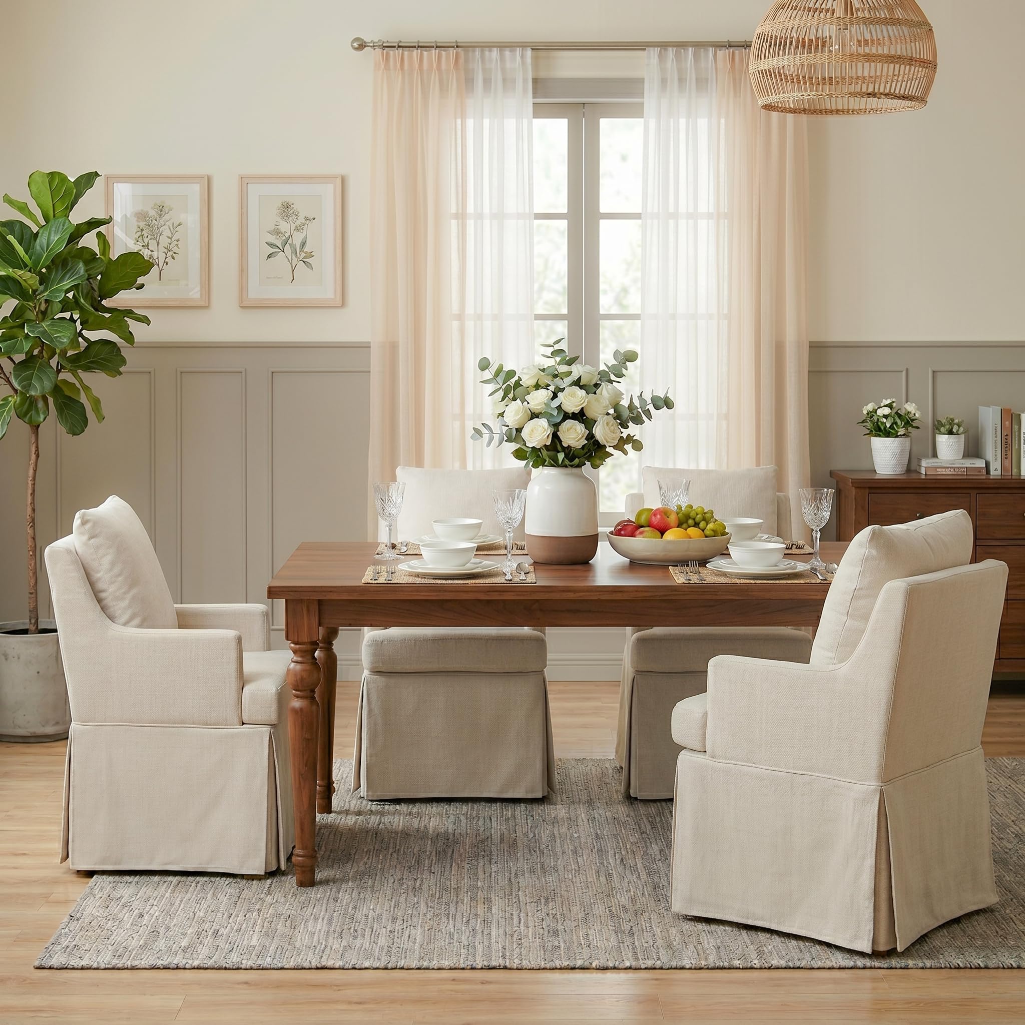 Upholstered Dining Chairs Set of 2 with Casters