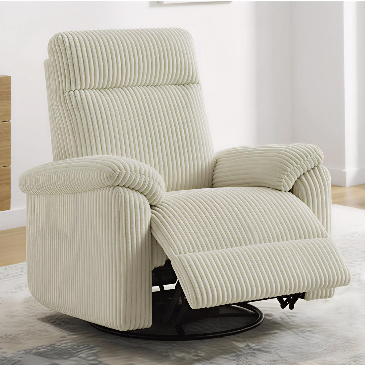 KISLOT Swivel Rocker Recliner for Adults, Corduroy 360 Degree Swivel Glider Recliner Manual 3-Position Adjustable Easy Assembly for Small Space Living Room Nursery Bedroom