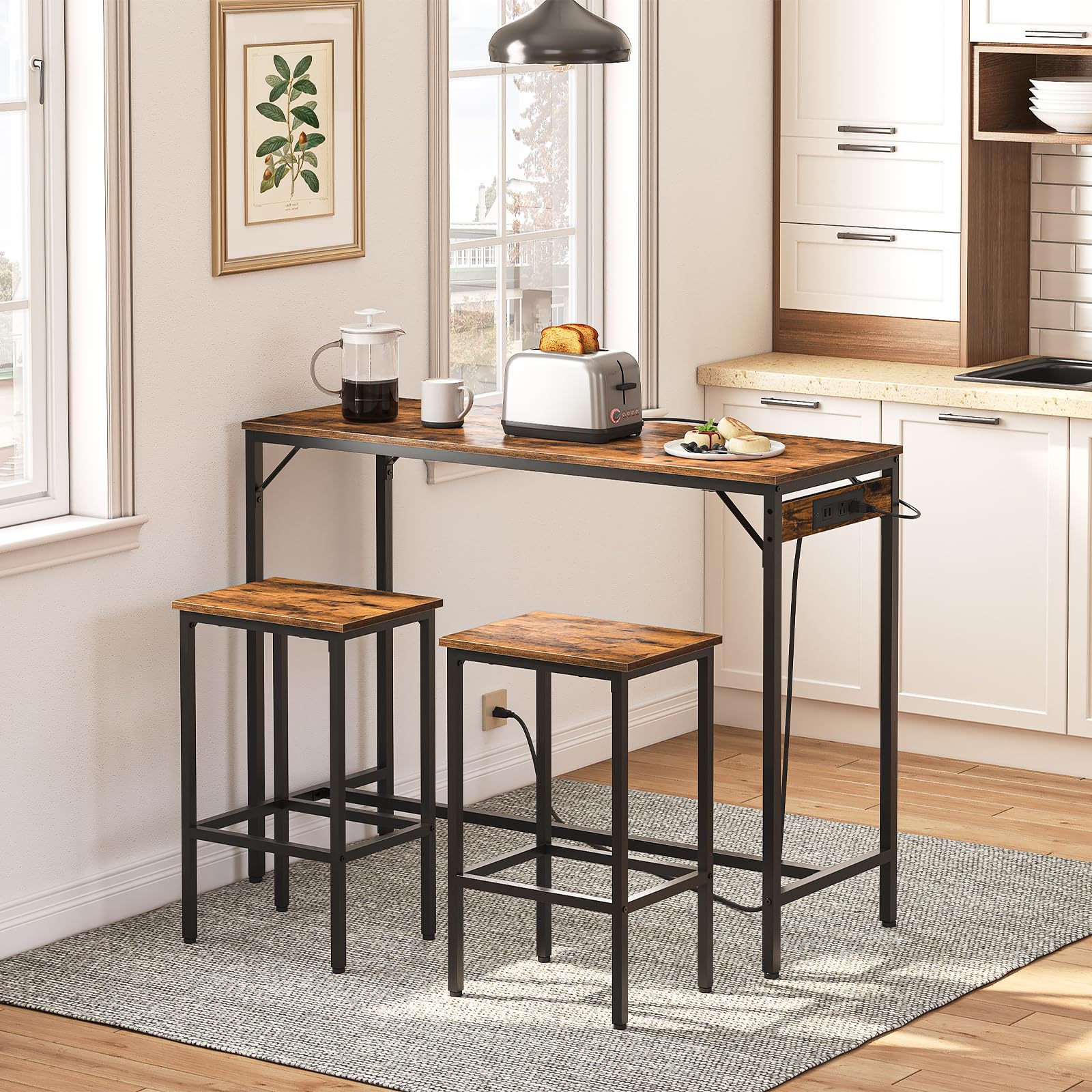 3-Piece Bar Height Table Set with Power Outlet