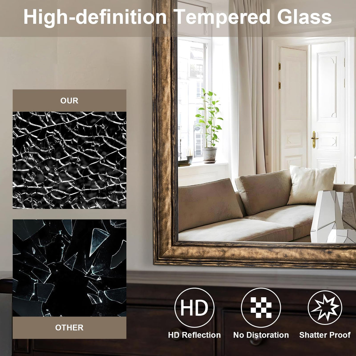 Distressed Solid Wood Wall Mirror
