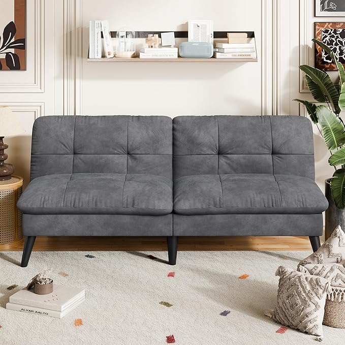 Velvet Futon Sofa Bed with Adjustable Backrest