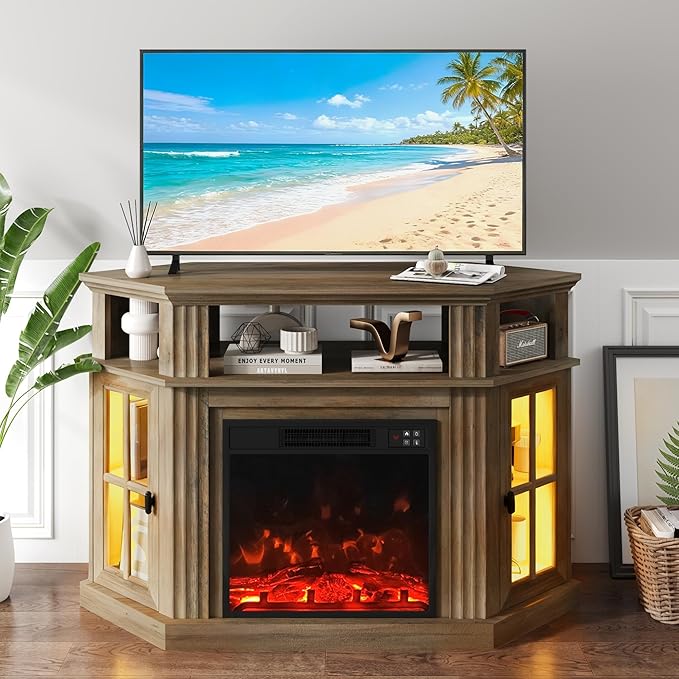 Corner Fireplace TV Stand with Storage Cabinets