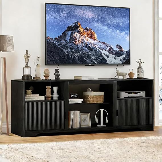 Fluted TV Stand with Storage – Mid-Century Modern Entertainment Center