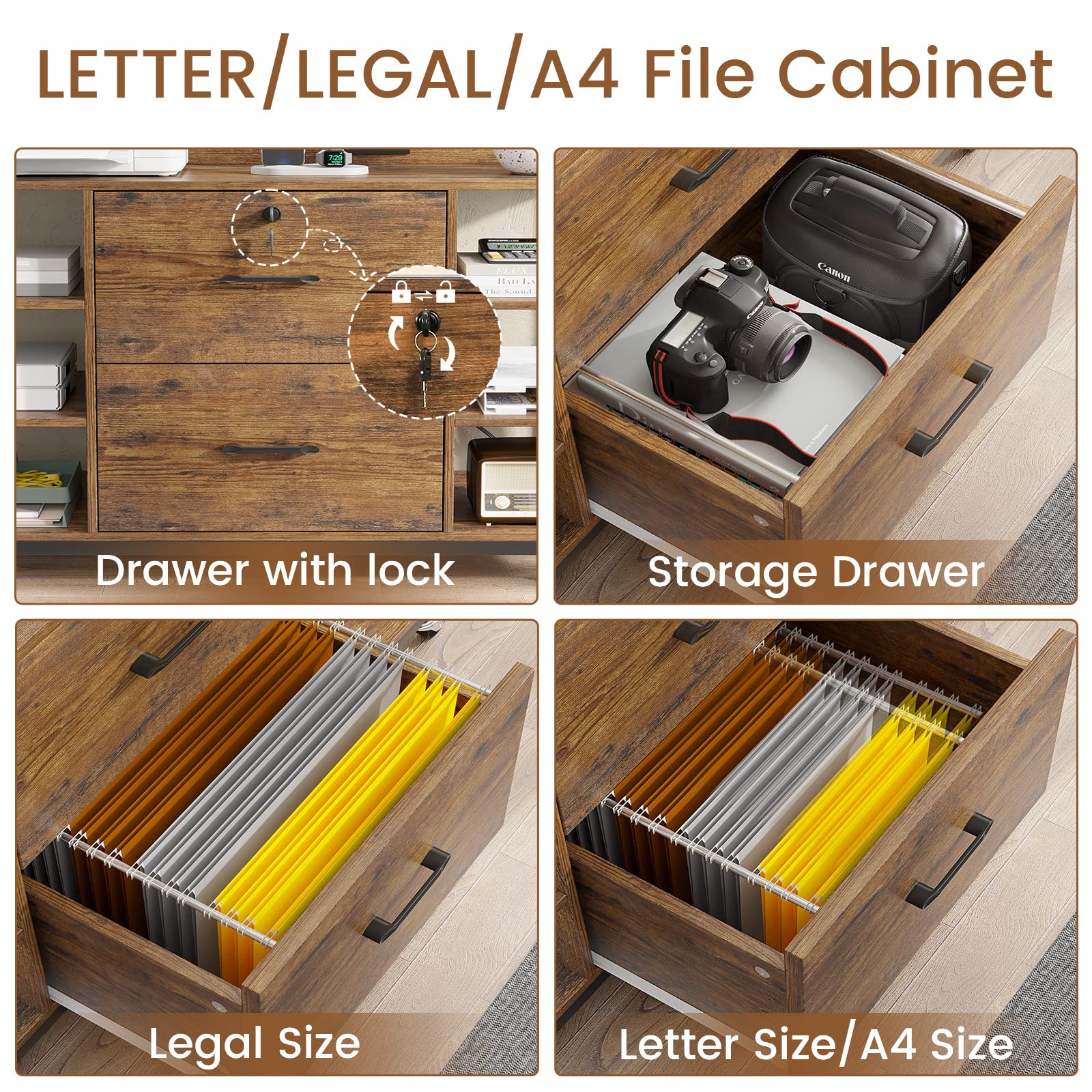 44" Lateral File Cabinet with Lock & Power Strip