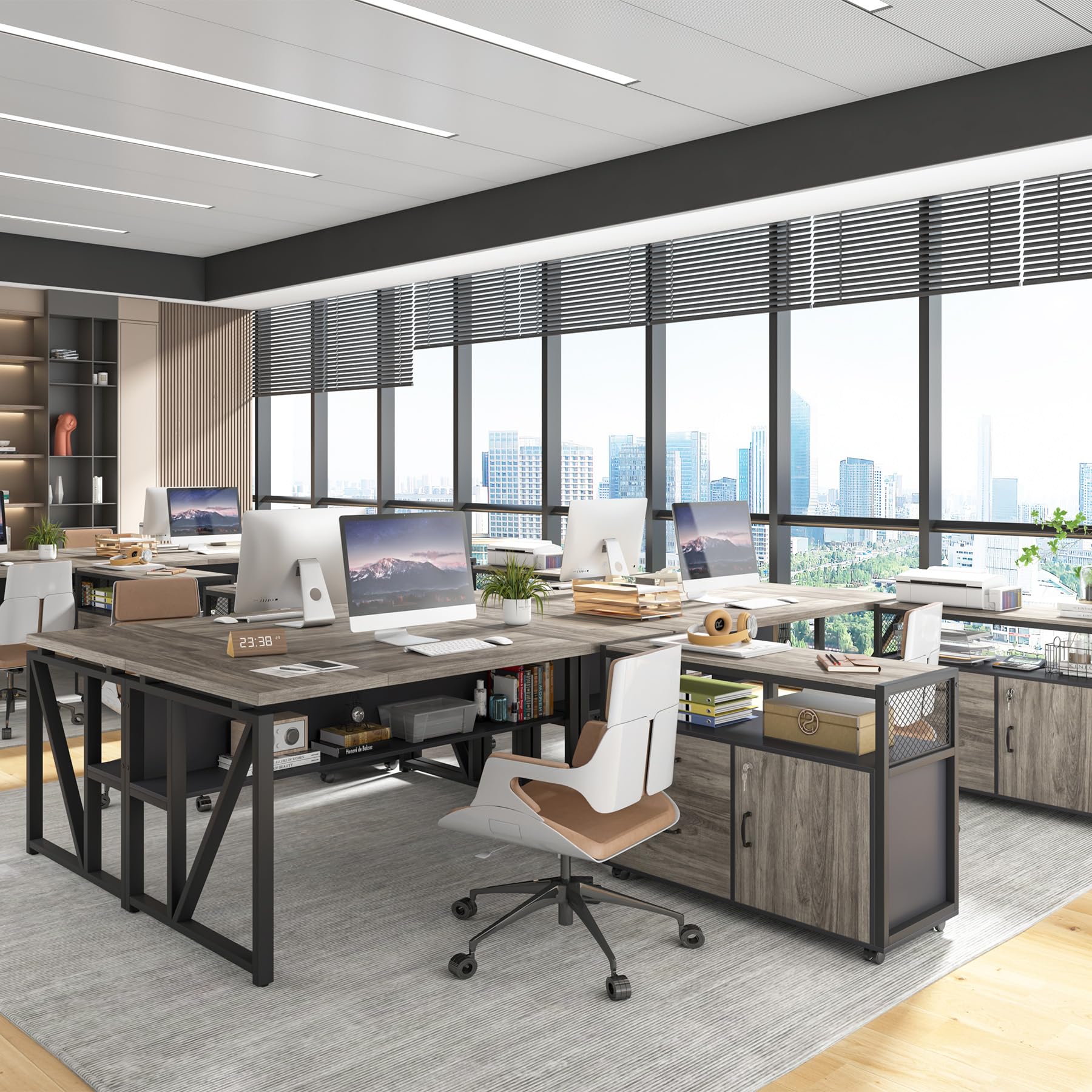 Tribesigns 63" Executive Desk with Reversible File Cabinet, Large L-Shaped Office Desk with Drawers, Business Furniture Workstation for Home Office (Dark Oak, 63-inch)