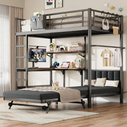 Jocoevol Twin Loft Bed with Desk and Mattress, Metal Bunk Bed Frame, Black