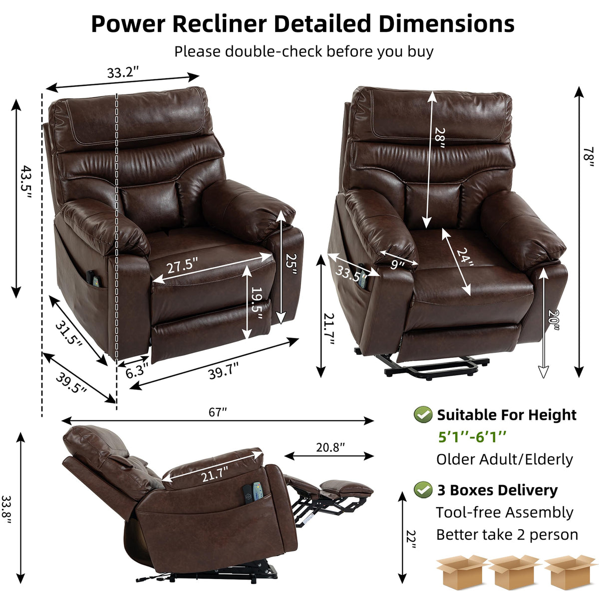 400LBS Oversized Power Lift Recliner with Extended Footrest For Big/Tall