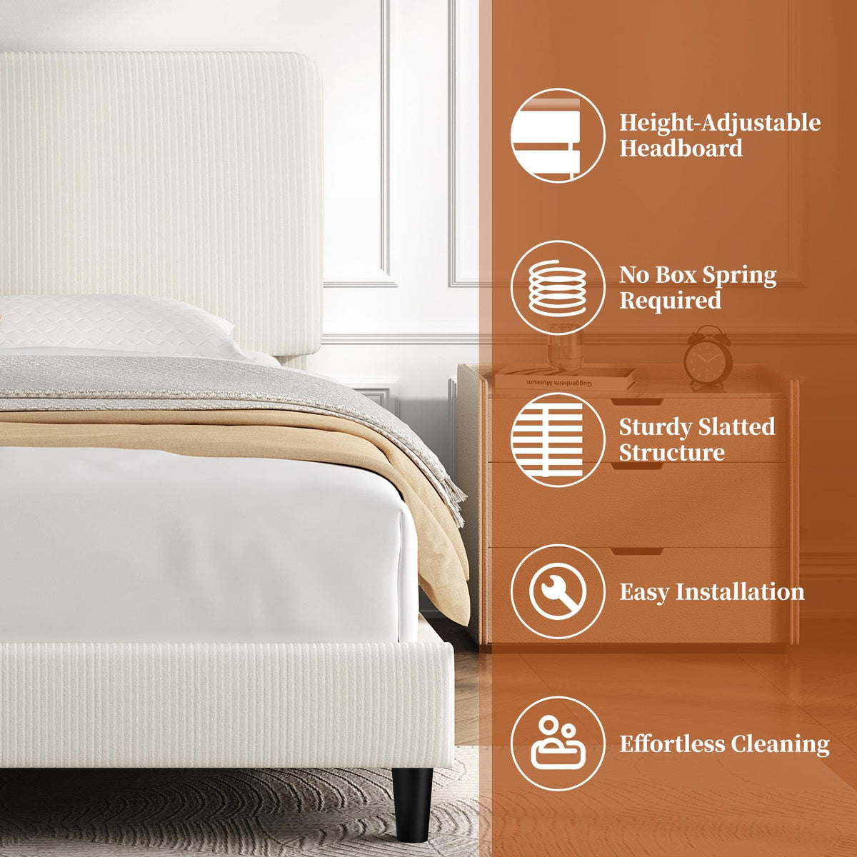 Yaheetech Queen Bed Frame, Adjustable Chenille Upholstered Headboard, Beige