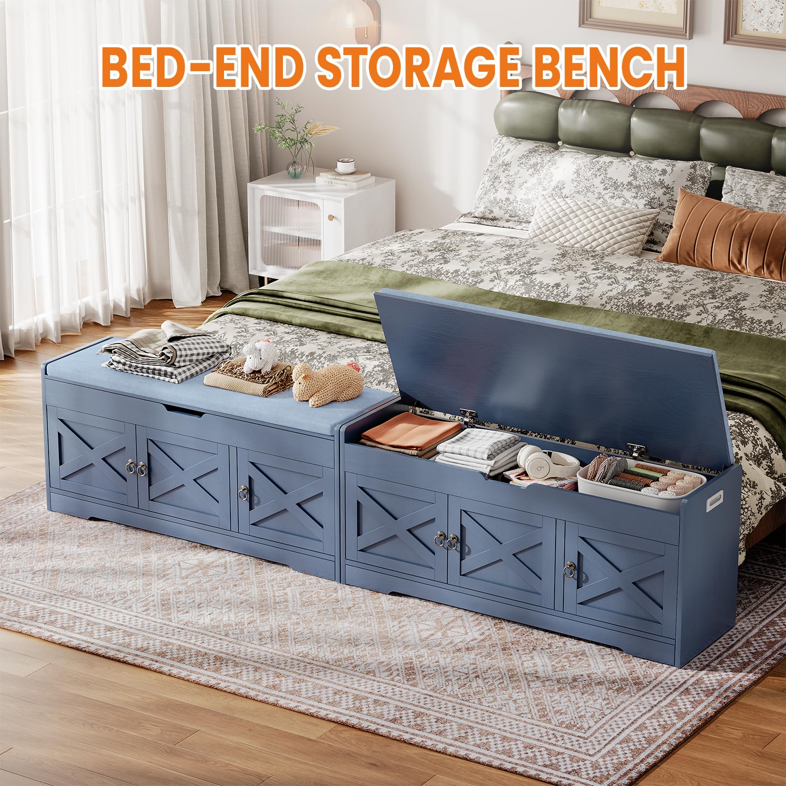 Farmhouse Shoe Storage Bench with Cushion Seat