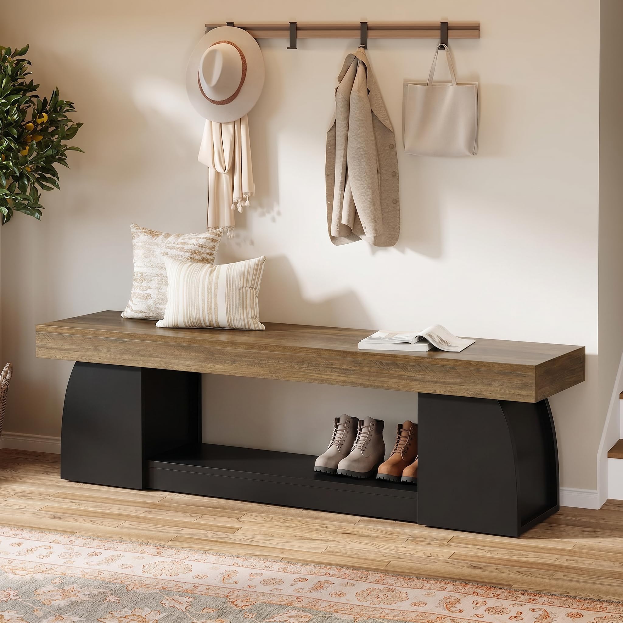 63" Farmhouse Entryway Bench with Storage