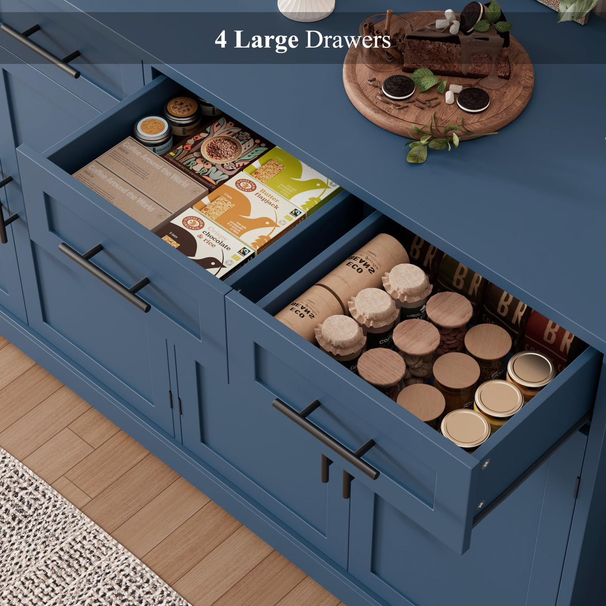 HOSTACK 60" W Sideboard Buffet Cabinet with Storage, Kitchen Cabinet, Blue