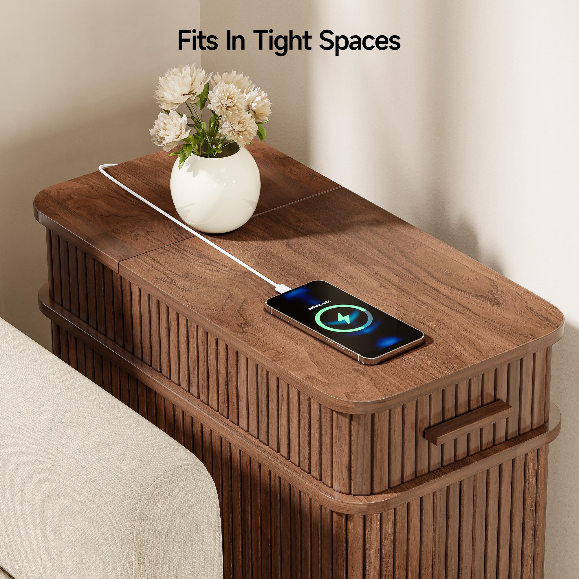 Fluted End Table with Charging Station