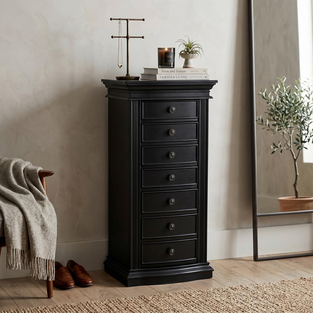 Black 7-Drawer Jewelry Armoire
