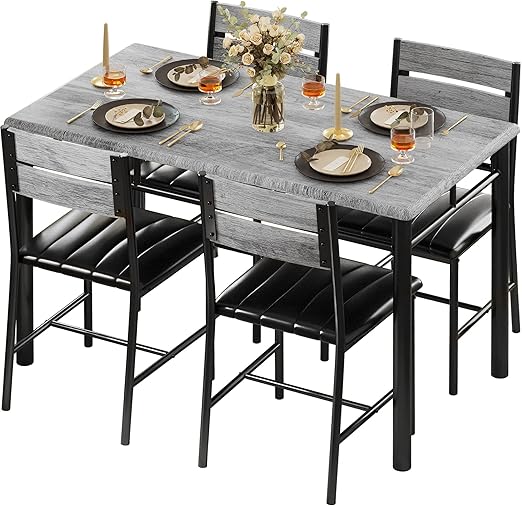 4-Person Dining Table Set with Upholstered Chairs