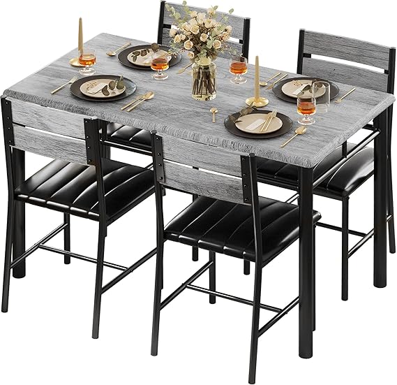 5-Piece Dining Table Set for 4 with Upholstered Chairs