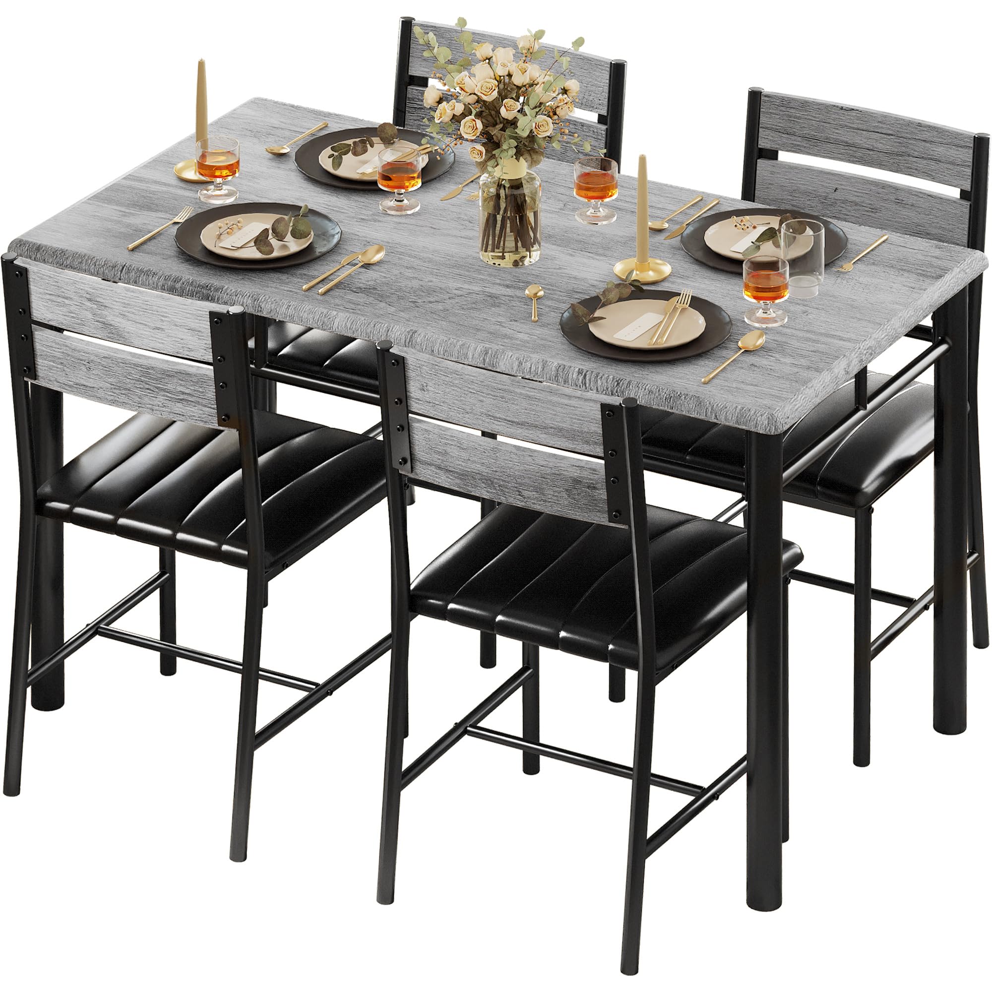 5-Piece Dining Table Set with Upholstered Chairs
