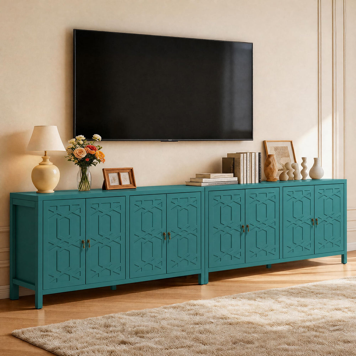 RoyalCraft Buffet Cabinet with Storage, 60" Modern Storage Cabinet, Blue