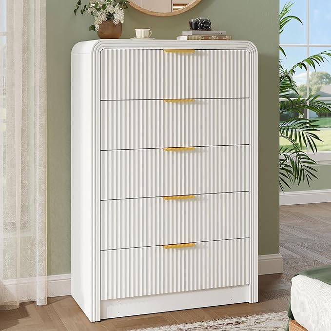 5-Drawer Fluted Dresser with Metal Handles