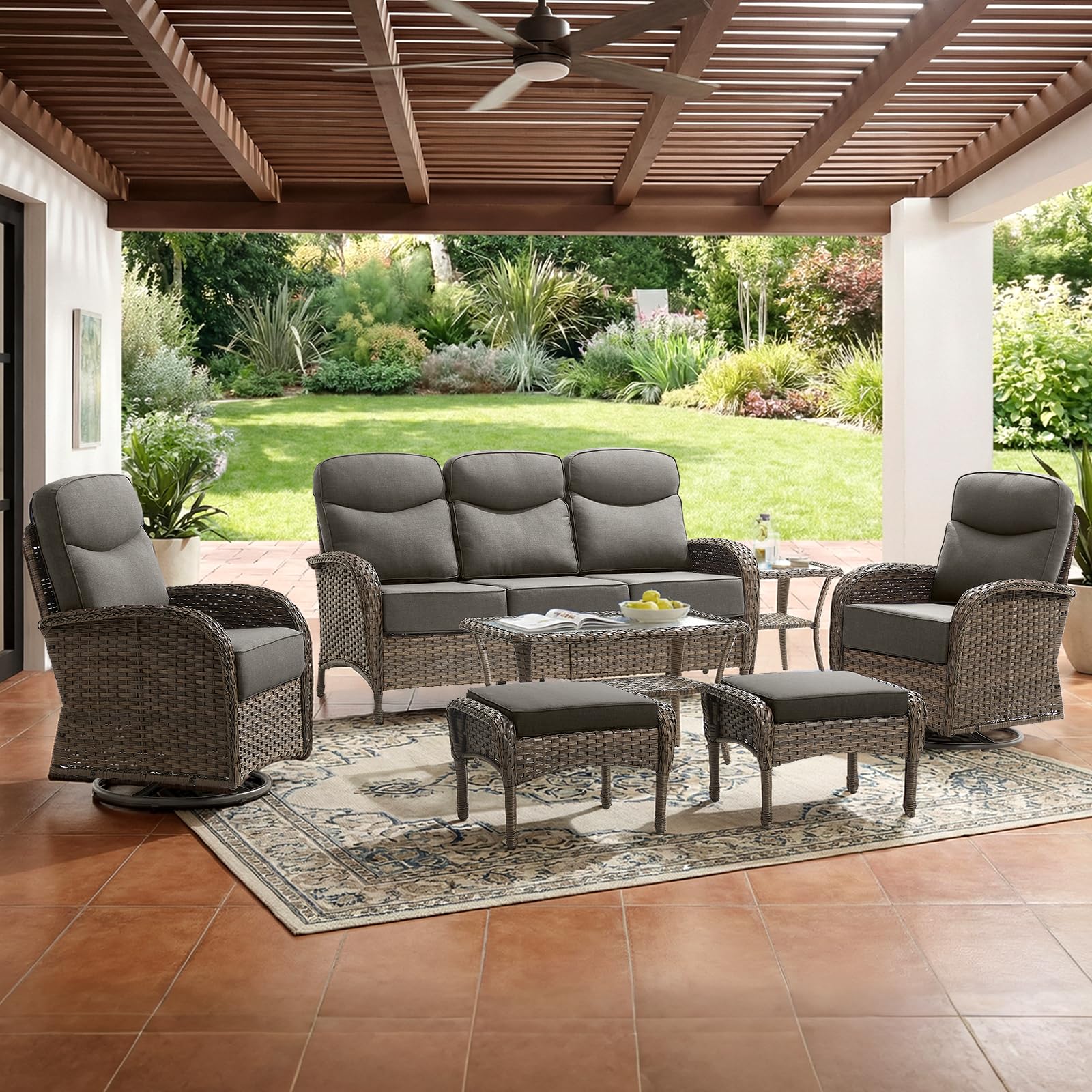 Outdoor Wicker Ottoman Footrest Set of 2
