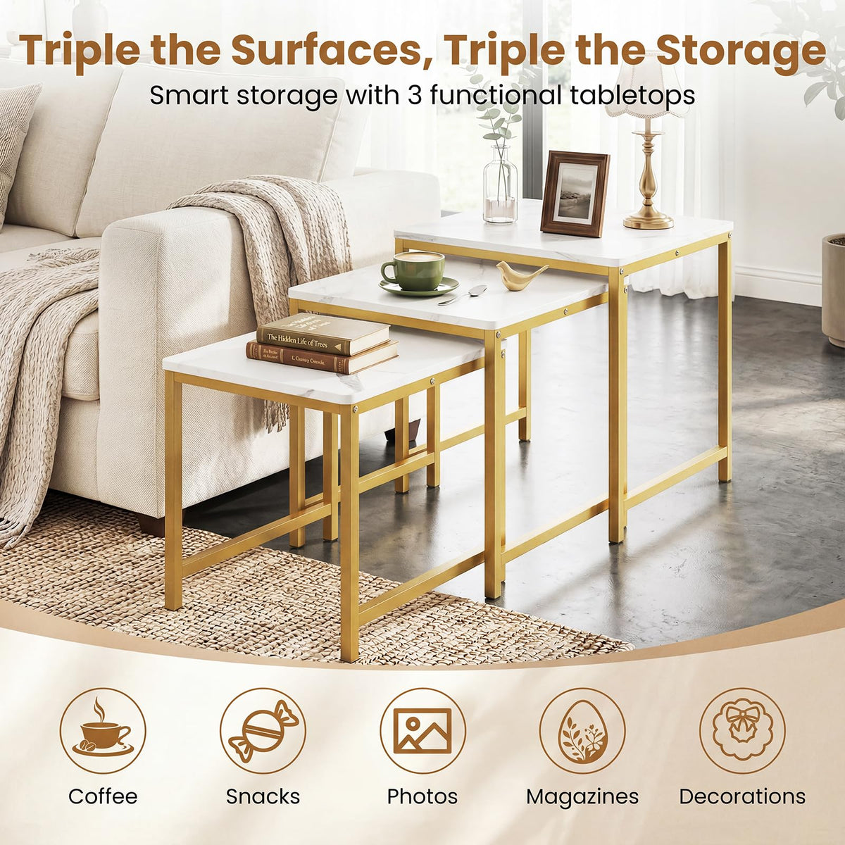 White & Gold Nesting Side Tables