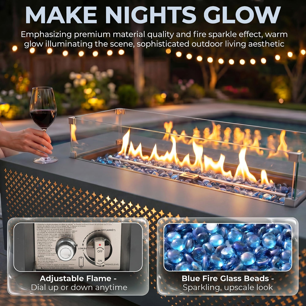 NICESOUL 42'' Propane/Natural Gas Fire Pit Table, Rectangle Firepits with Tank Table, 50000 BTU Modern Outdoor Fireplace with LED Lights for Outside Patio Backyard Deck Porch, CSA Certified, Dark Gray