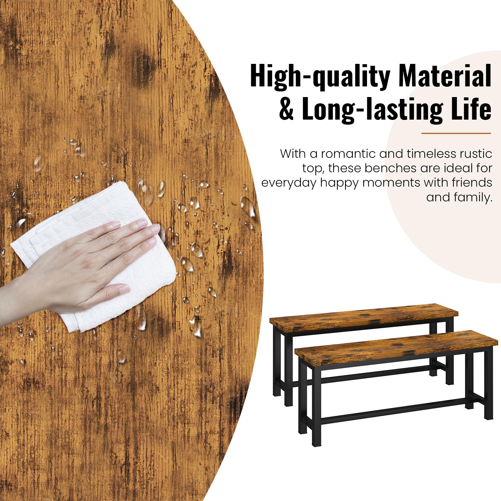 Industrial Wood Dining Bench Set of 2