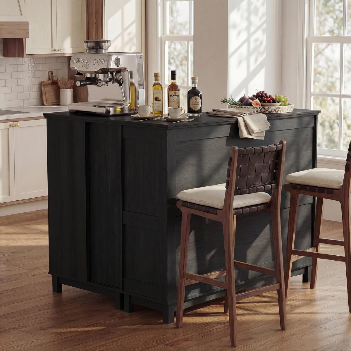L-Shaped Bar Cabinet with Charging Station