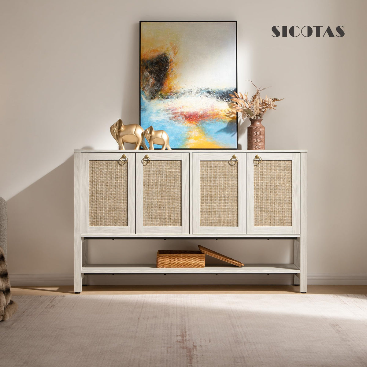 Rattan-Textured Sideboard Cabinet