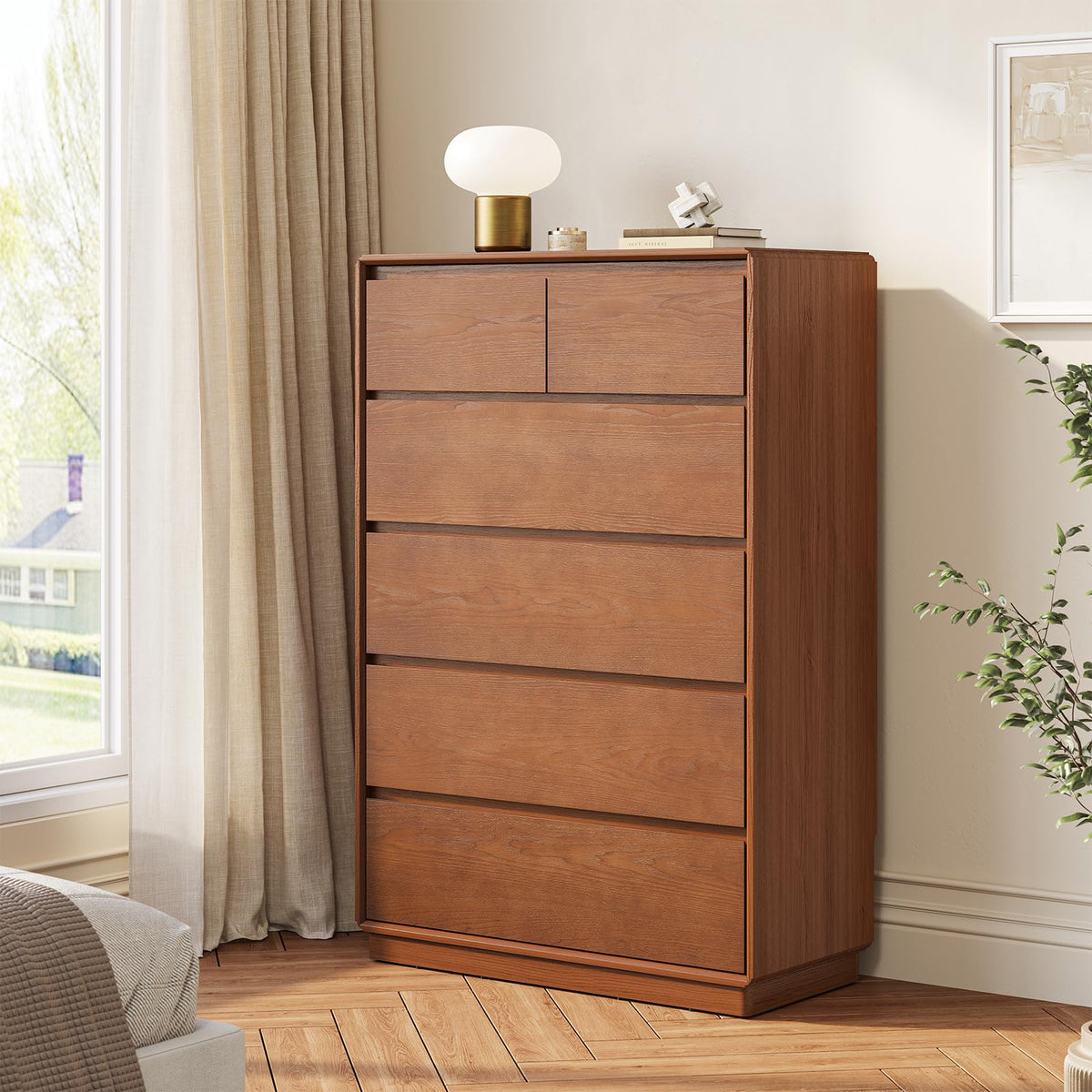 SUCSSRICH Solid Wood Dresser, 45.3" Tall Mid Century Modern Dresser, Brown