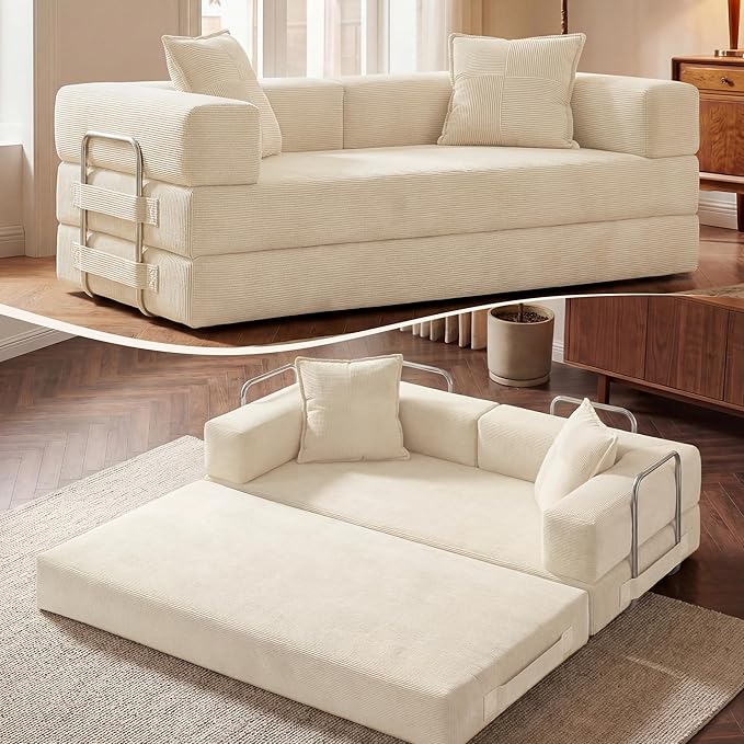Convertible Futon Sofa Bed – 5-in-1 Modular Sleeper Couch, No Assembly