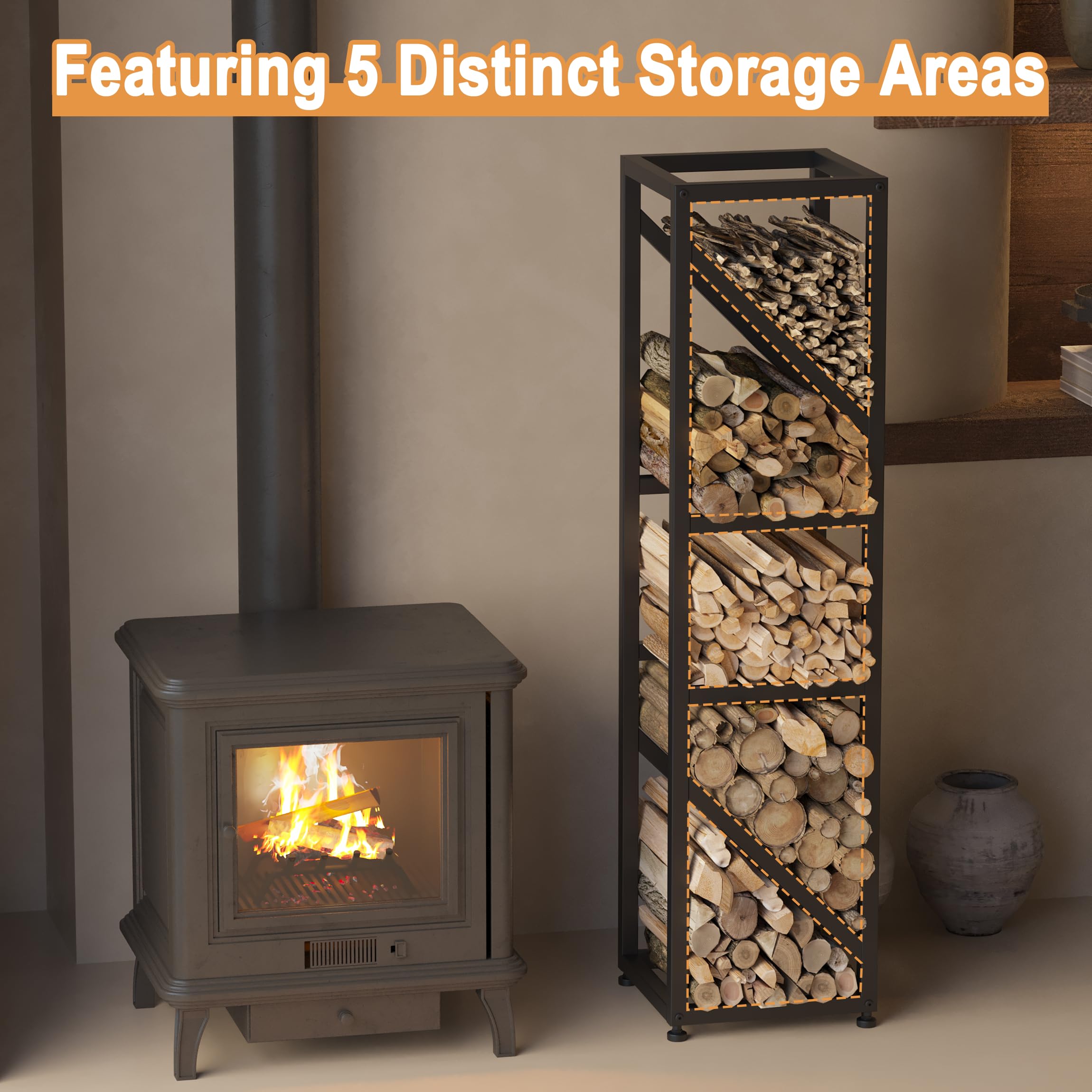 5-Tier Firewood Rack with Adjustable Pads