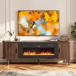 70" Fluted Fireplace TV Stand with Sliding Door