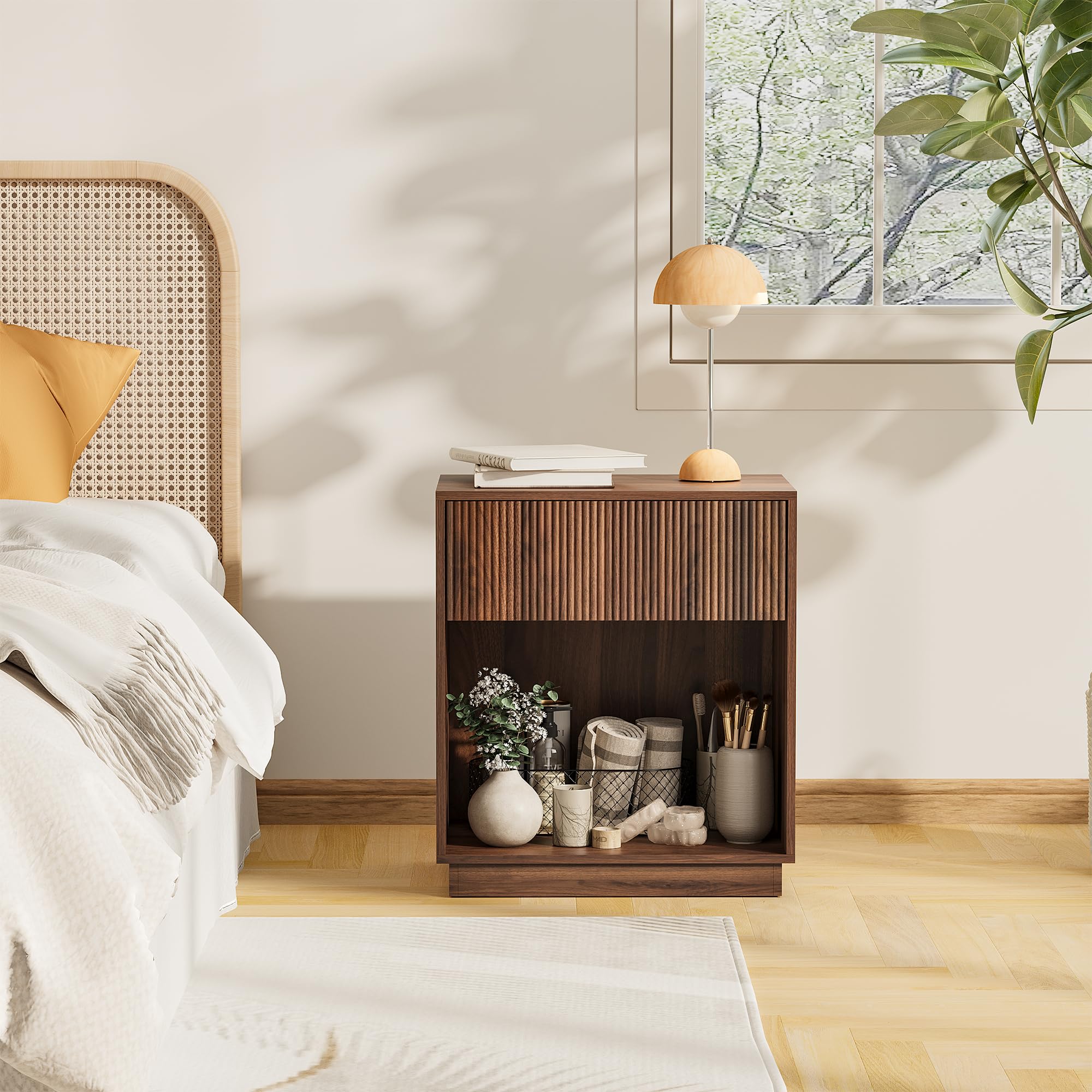 Nightstand Set of 2 with Drawer & Open Shelf
