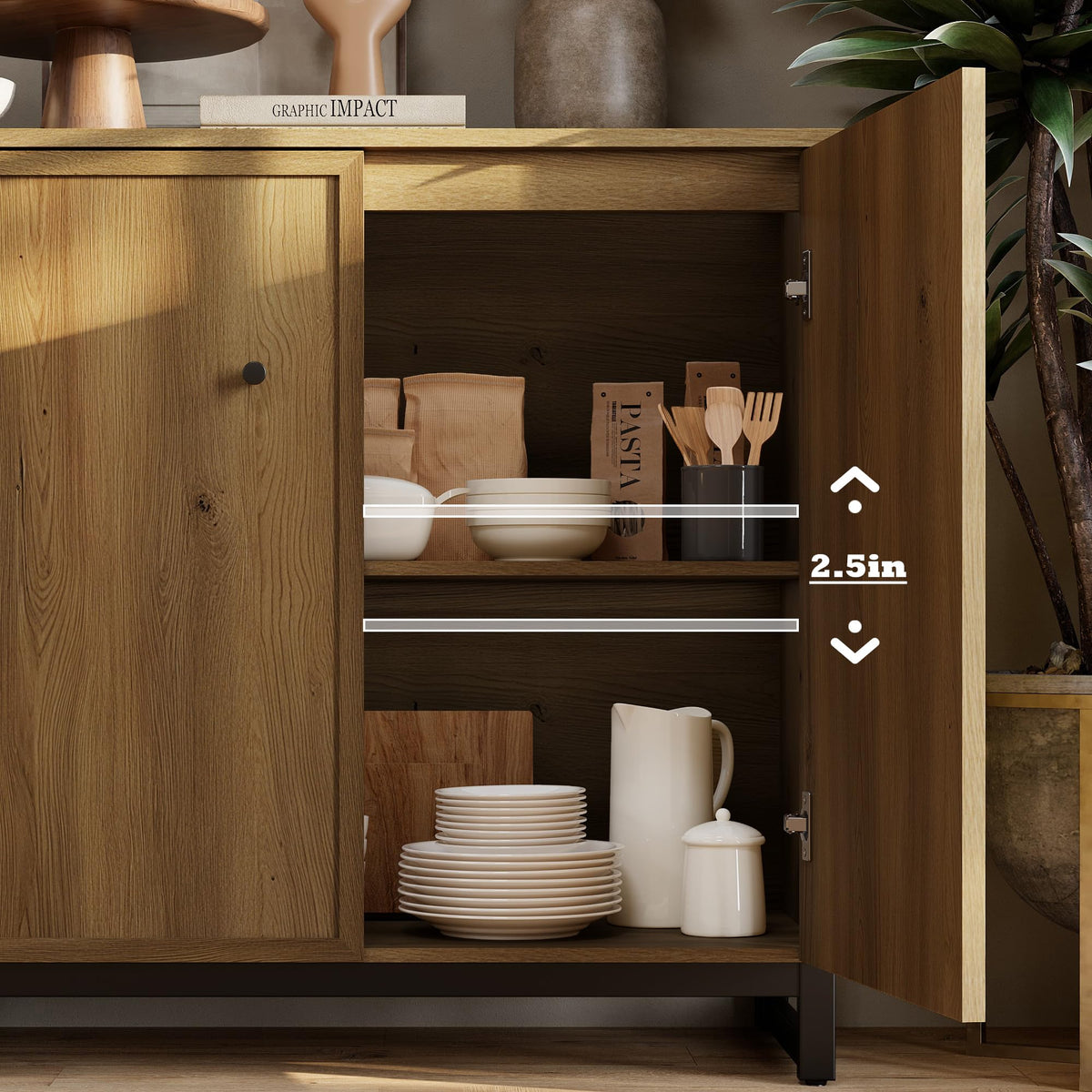 Brown Oak Sideboard Set of 2