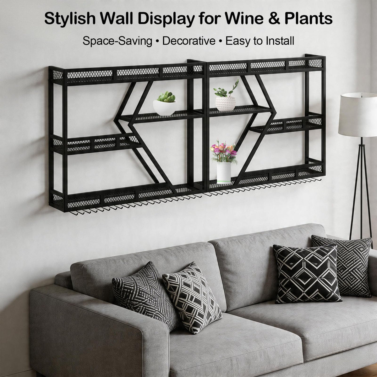 Wall-Mounted Wine Rack with LED Light