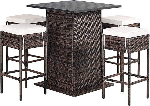 5-Piece Outdoor Wicker Bar Set with Storage