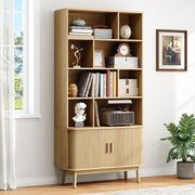 ONBRILL 71" Tall 8-Cube Bookshelf, 35.4" Wide Bookcase with Door, Oak
