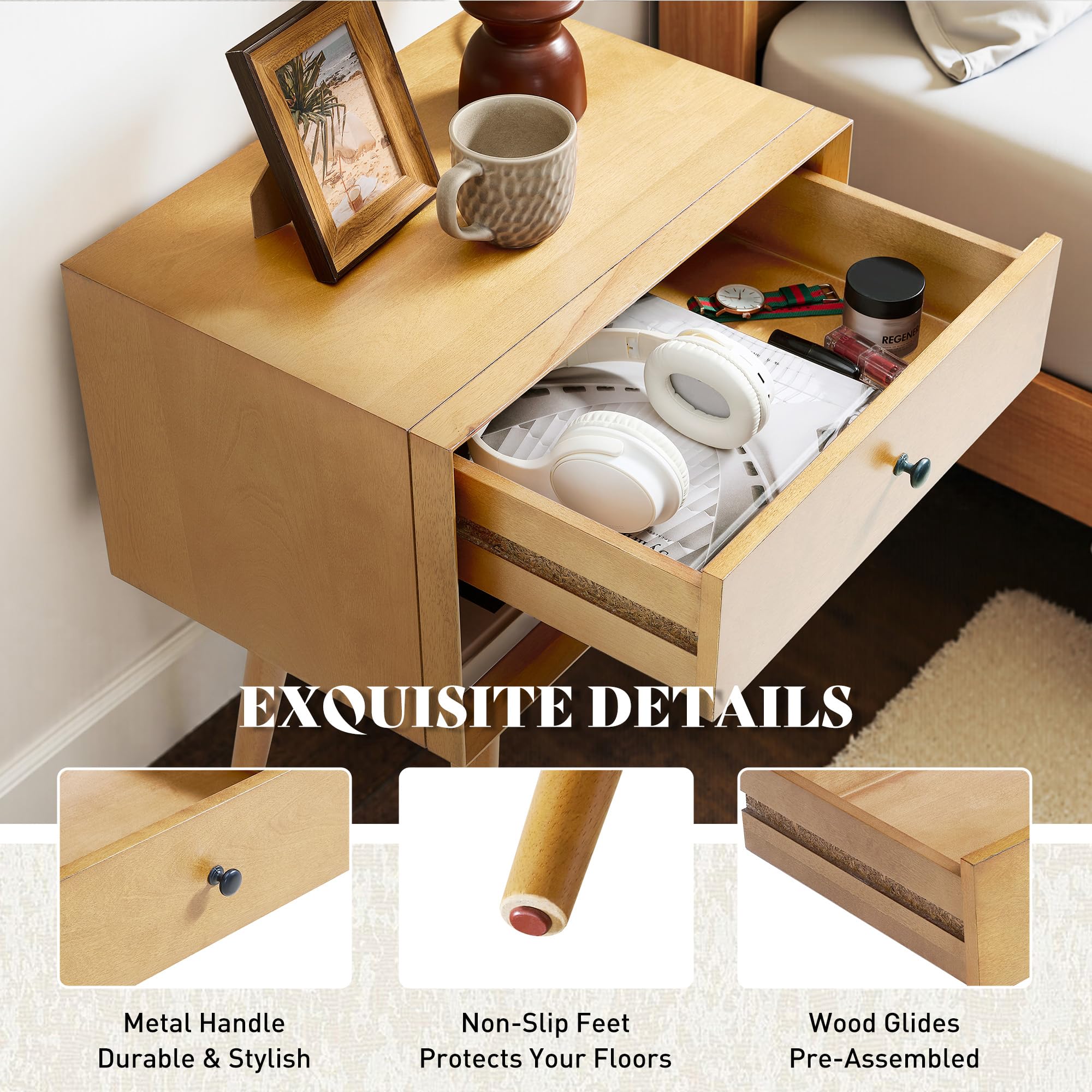 Solid Wood Nightstand with Drawer & Open Cubby