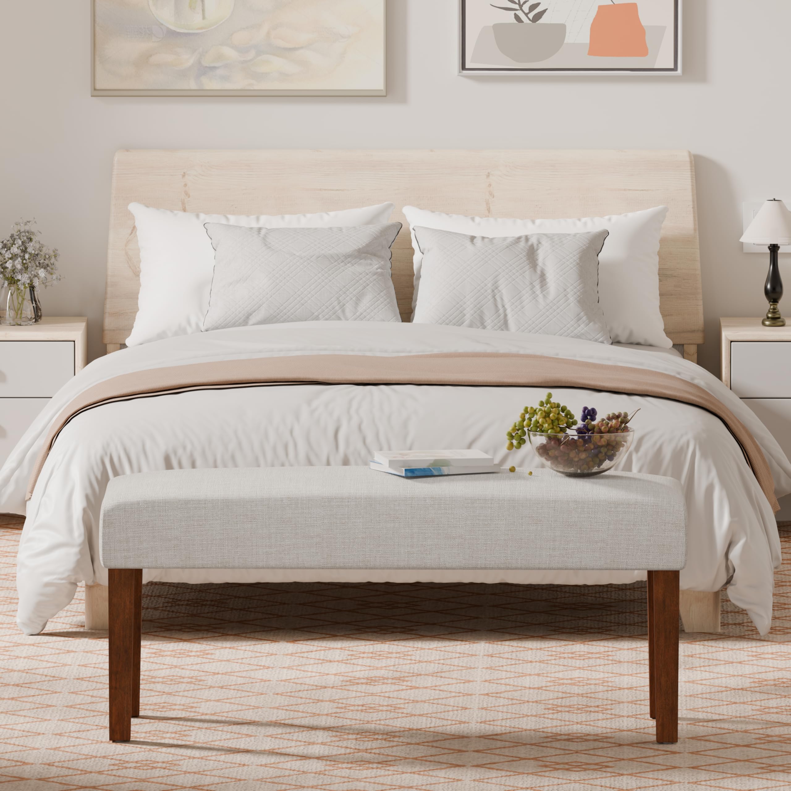 Upholstered Bedroom & Entryway Bench with Wood Legs