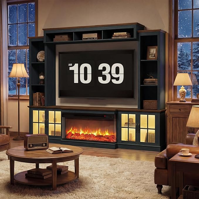 98" Farmhouse Entertainment Center with Electric Fireplace